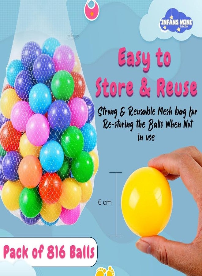 Infans Mini كرات بلاستيكية ناعمة للأطفال من إنفانز ميني، 6 سم، مناسبة لأحواض السباحة والمحيطات، بدون حواف حادة، مصنوعة من بلاستيك غير سام، مناسبة لخيام وأنفاق لعب الأطفال الصغار في الأماكن المغلقة (متعددة الألوان، عبوة من 816 كرة). - Image 4